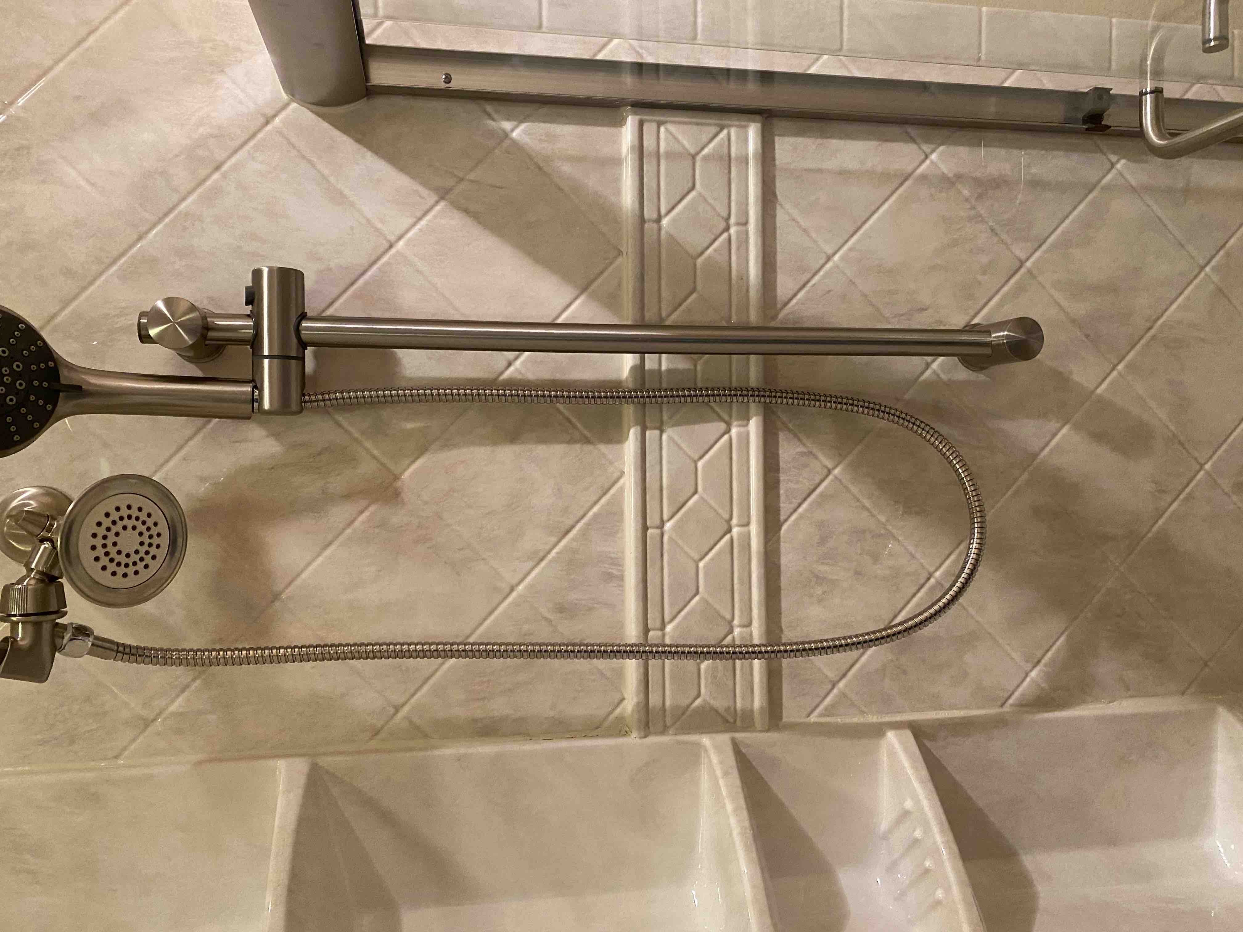 4 BCI Shower Wall Panels with Brushed Nickel Trim & Corner Caddy